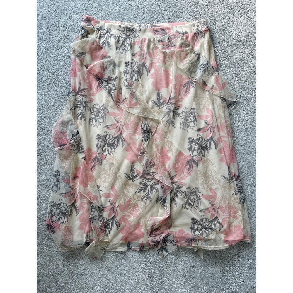 Cato Womens Plus 22/24W Pink Floral Mesh Ruffle Midi Skirt Elastic Waist Lined